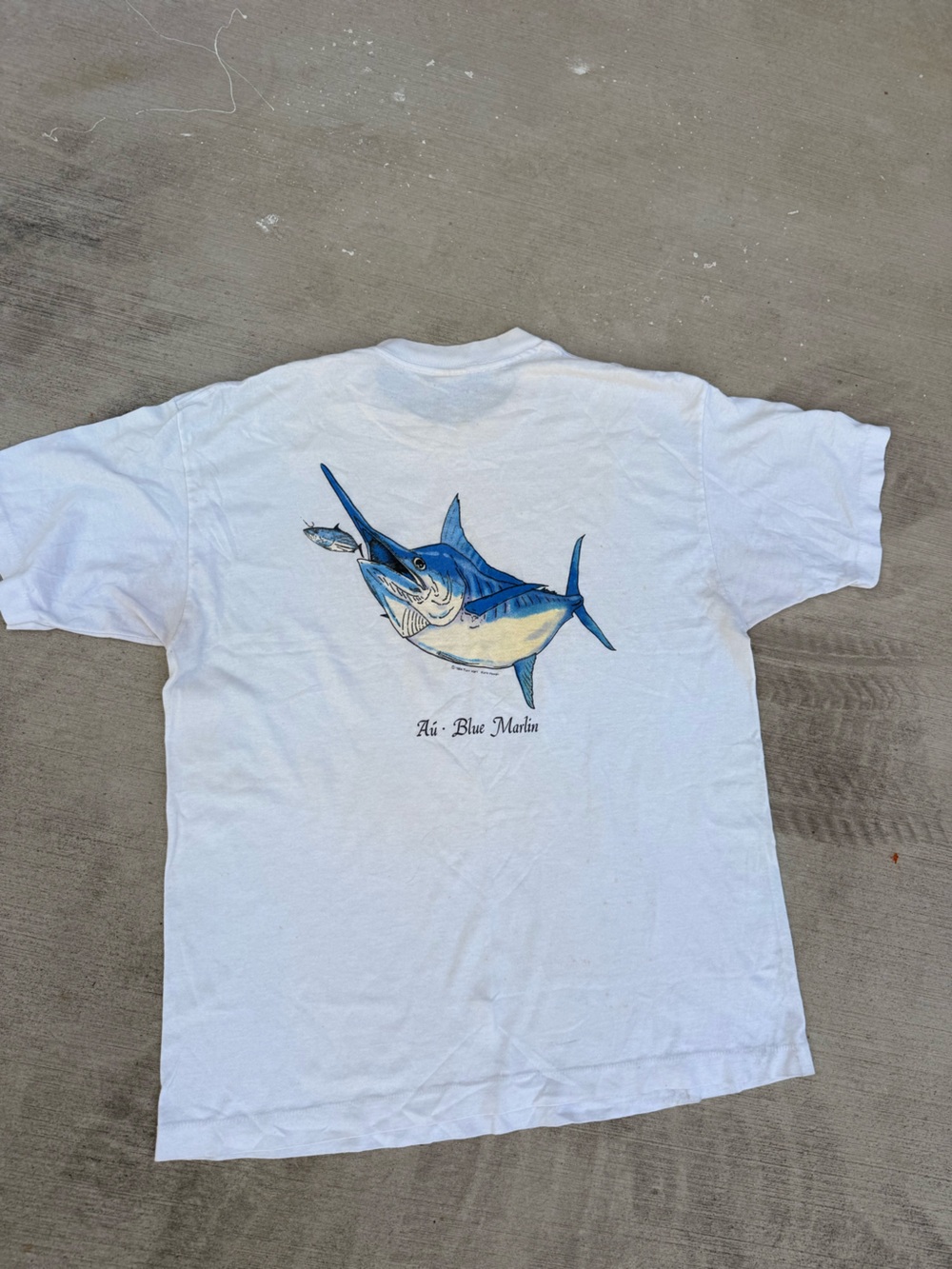 Vintage White T-Shirt with Blue Marlin Graphic